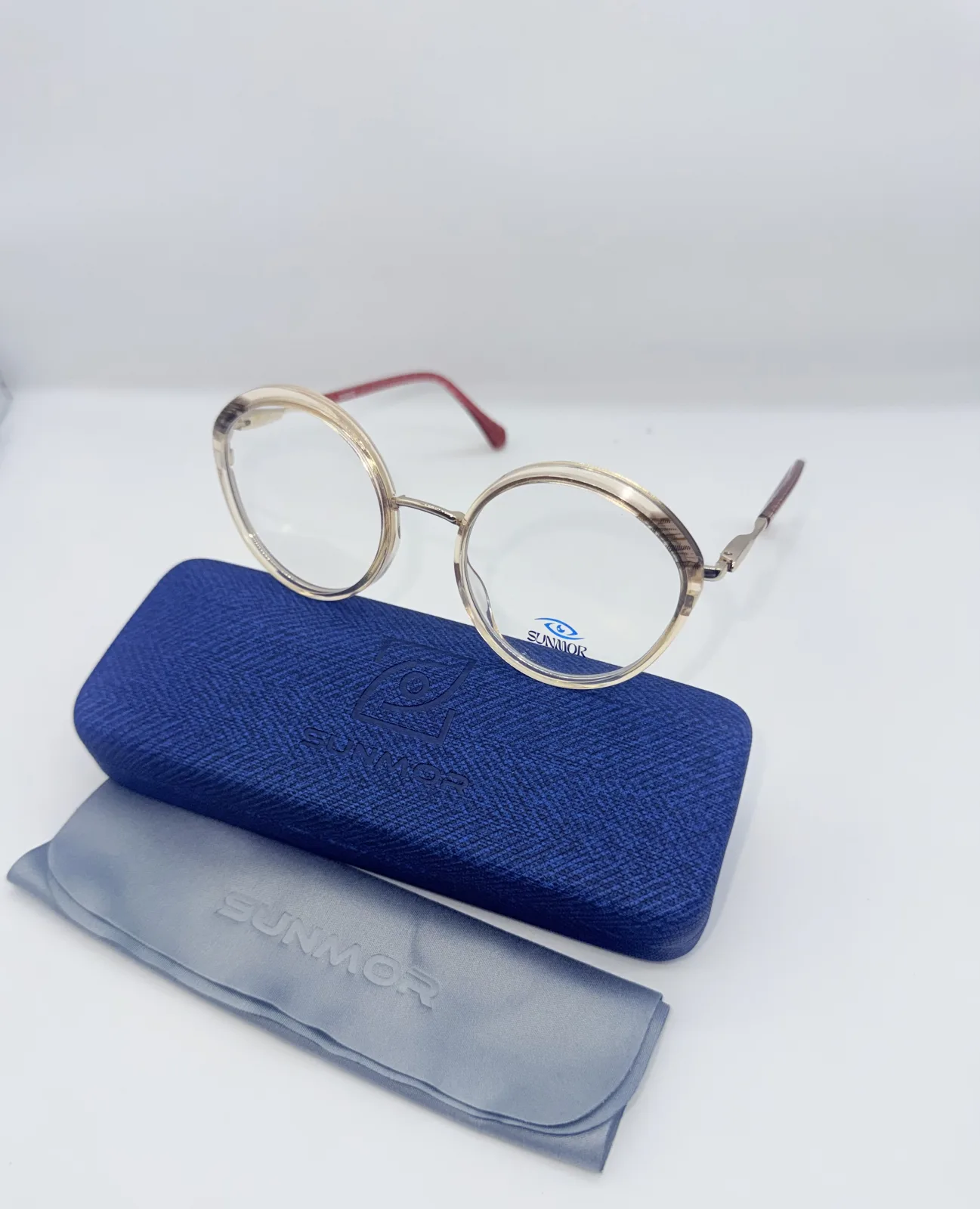 Lunettes Rondes SUNMOR Vintage Dorées & Rouges - Monture Optique Élégante