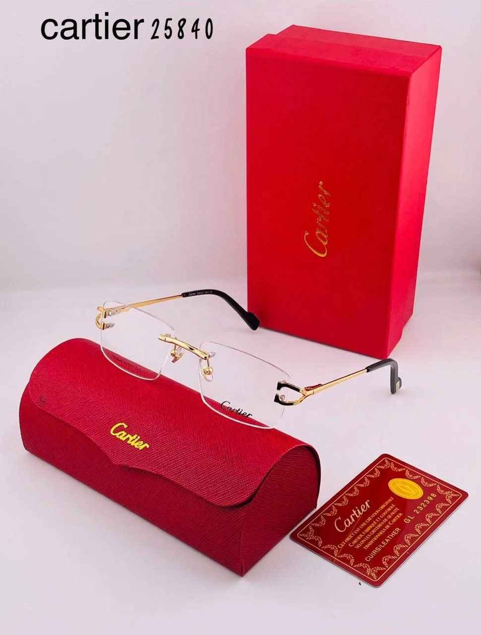 Lunettes de Vue Cartier Sans Monture Or Branches Noires